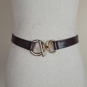 Chicos Belt Small Brown Leather Waist Toggle Buckle Minimalist Adjustable Boho